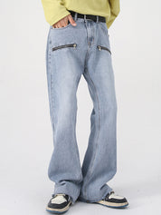 Men's Washed and Aged Micro Zip Loose Jeans