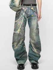 Men's Chain Print Loose Jeans