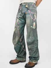 Men's Chain Print Loose Jeans