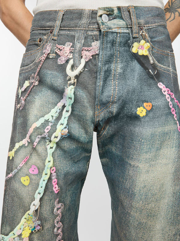 Men's Chain Print Loose Jeans