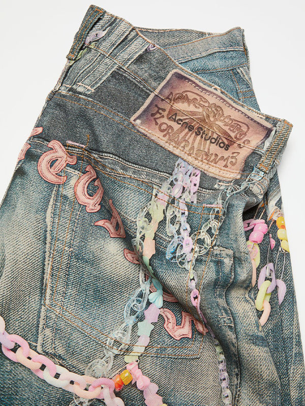 Men's Chain Print Loose Jeans