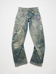 Men's Chain Print Loose Jeans