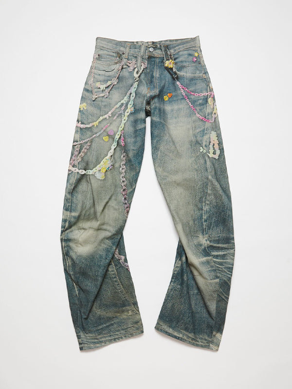 Men's Chain Print Loose Jeans
