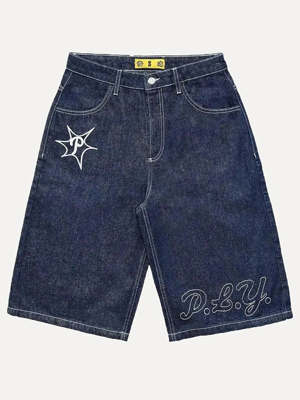 Men's Street Letter Denim Shorts