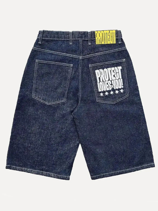 Men's Street Letter Denim Shorts