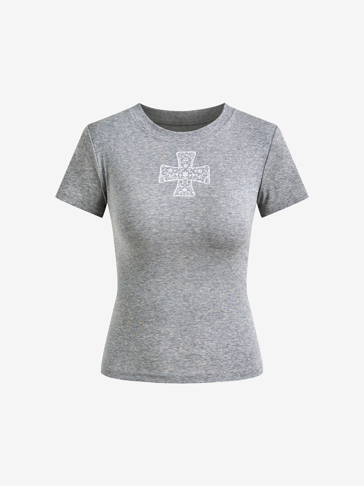 Lace Cross Print Short Sleeve
