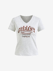 V Neck Letter Print Short Sleeve Tee