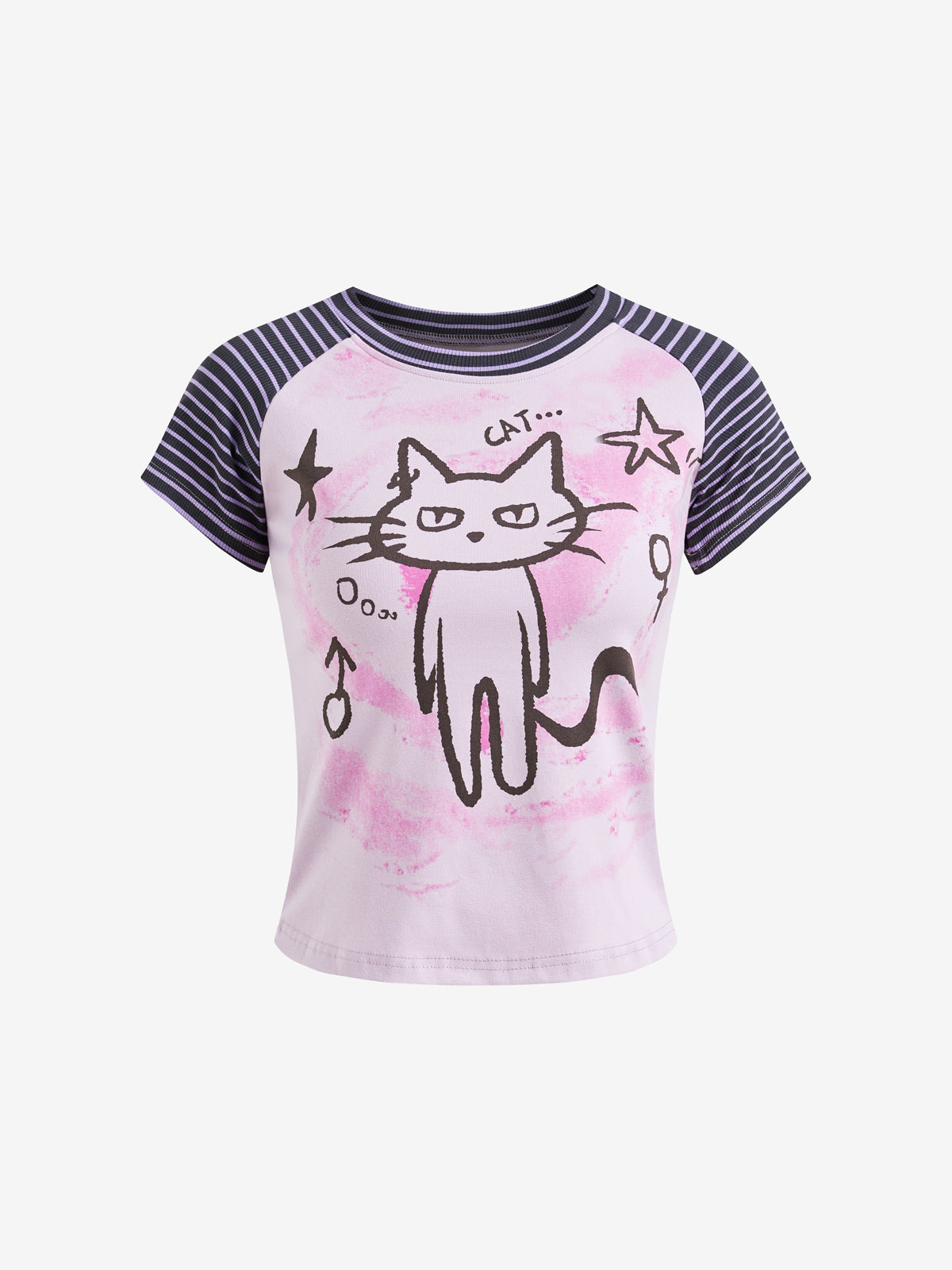 Patchwork Stripe Grey Purple Short Sleeve