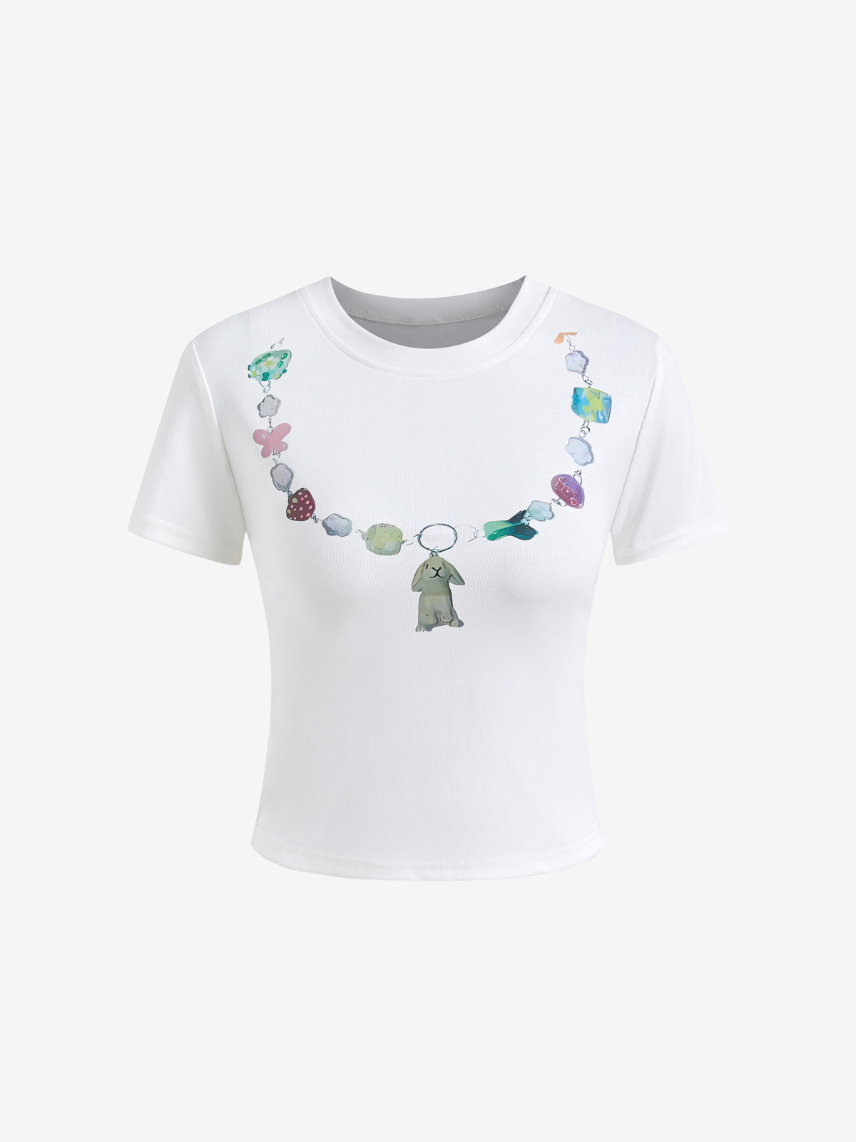 Beaded Necklace Print Short Sleeve