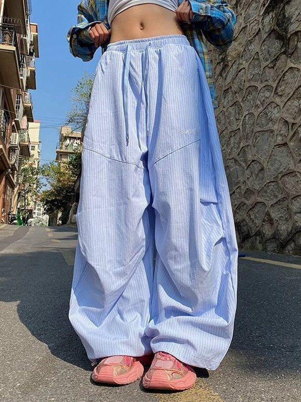 Elastic Waist Plaid Loose Casual Pants