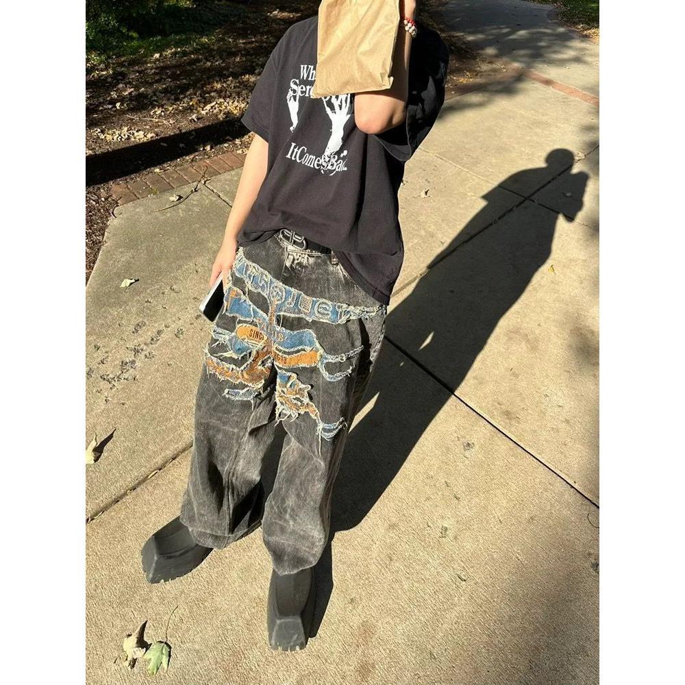 Printed straight jeans