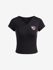 V-Neck Zip Short Sleeve