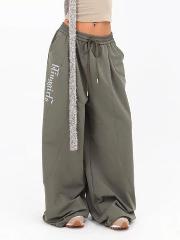 Printed Drawstring Parachute Pants