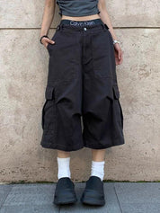 High Waist Parachute Cargo Shorts