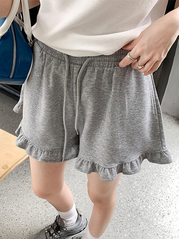 Ruffled Elastic Waist Casual Shorts
