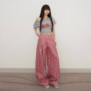 Plaid Straight Leg Casual Pants