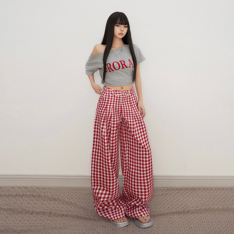 Plaid Straight Leg Casual Pants