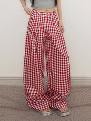 Plaid Straight Leg Casual Pants