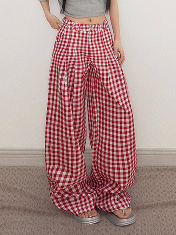 Plaid Straight Leg Casual Pants