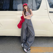 American Retro High Waist Loose Wide Leg Pants Pleated Pants