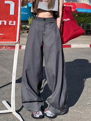 American Retro High Waist Loose Wide Leg Pants Pleated Pants