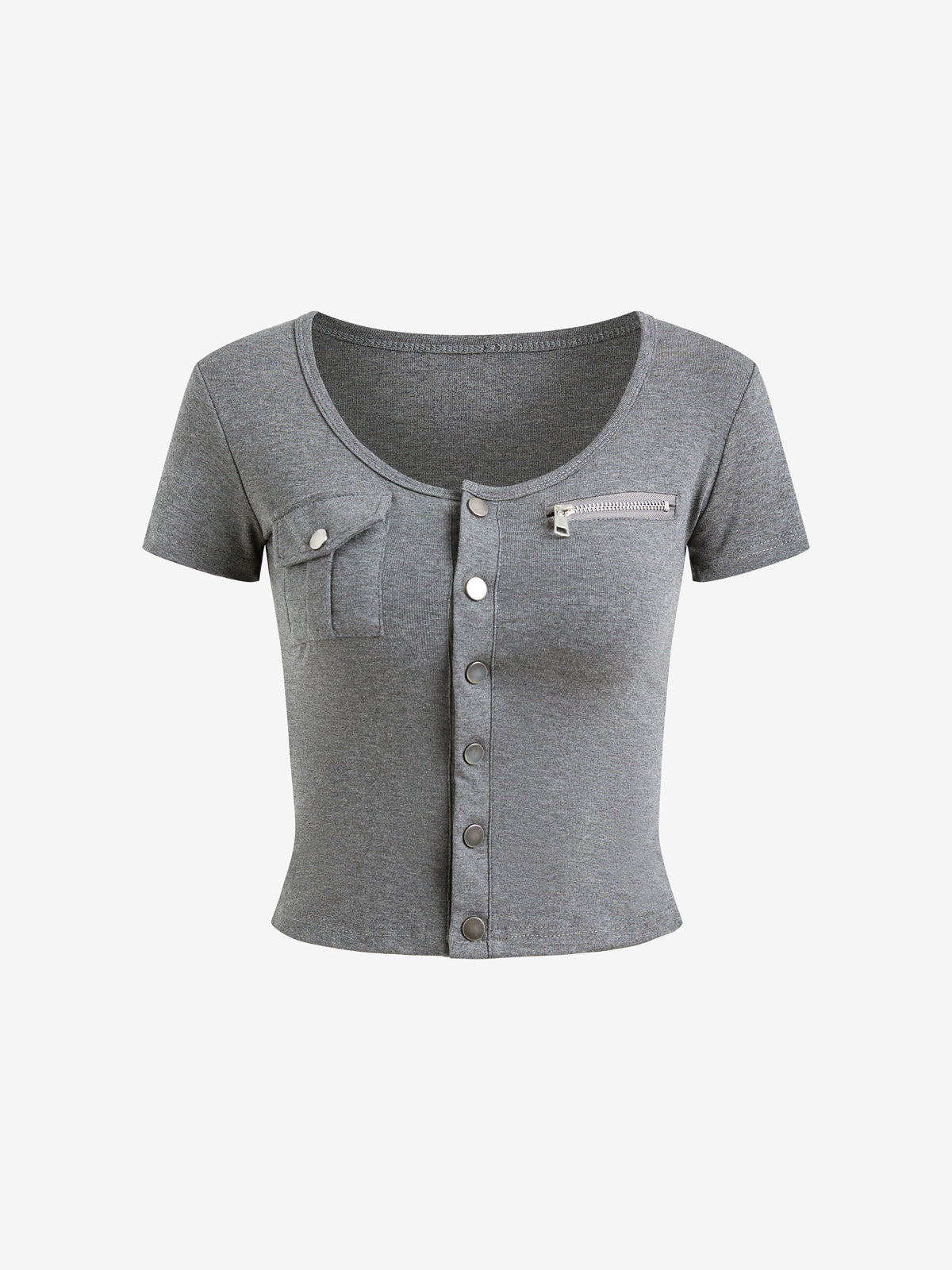 U Neck Shoulder Waist Design Short Sleeve Tee