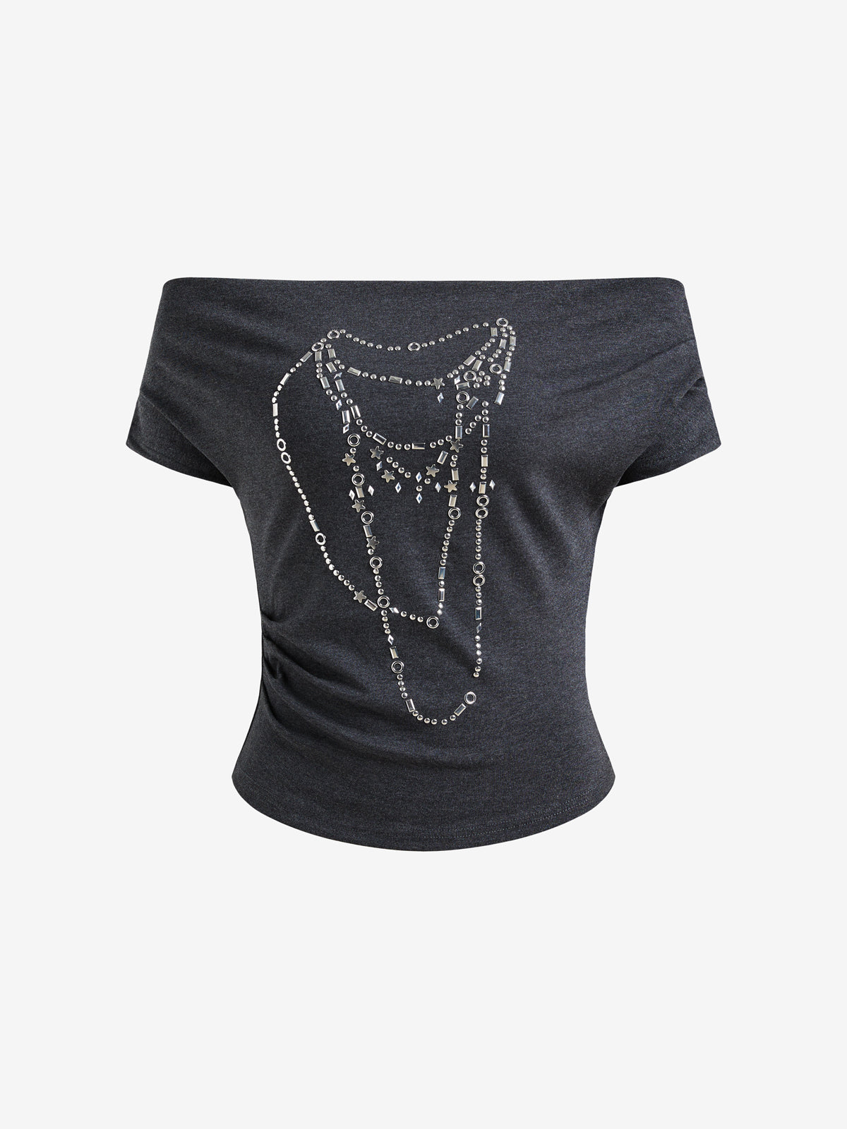 Chain Hot Diamond Off Shoulder Short Sleeved Tee