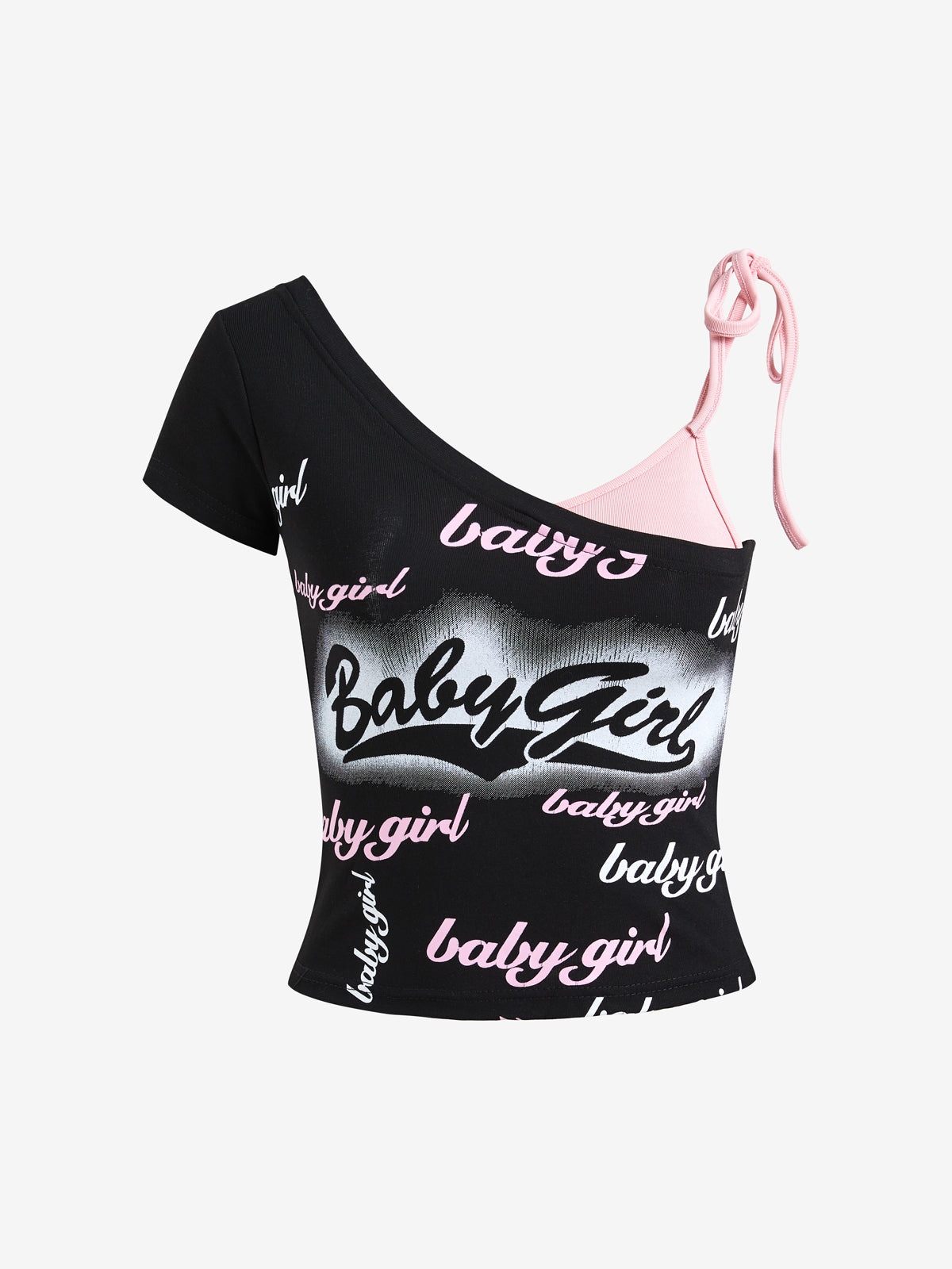 Letter Printed Stitching Off-shoulder Short Tee