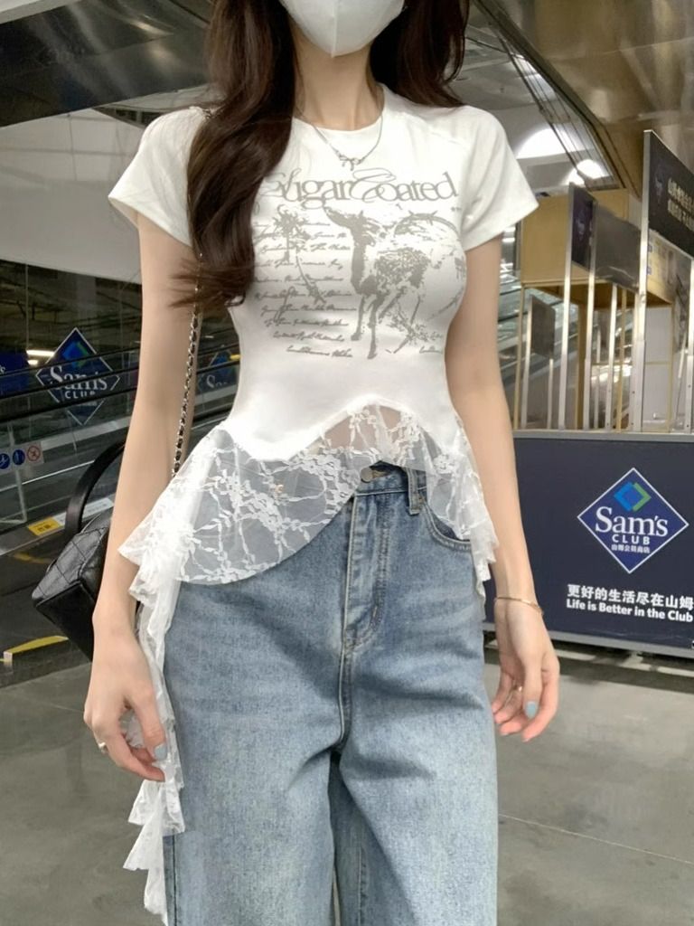 Lace Patchwork Short Sleeve Tee