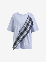 Bowknot Plaid Patchwork Short Sleeved Tee