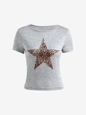 Leopard Print Round Neck Short Sleeve Tee