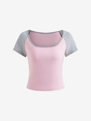 U Neck Contrast Color Short Sleeve tee