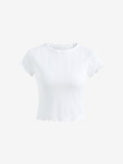 Solid Color Personality Round Neck Hollow Short Sleeve Tee