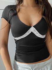 Black And White Lace Contrast Tee