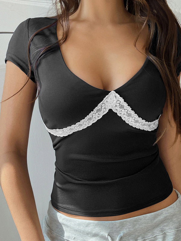 Black And White Lace Contrast Tee