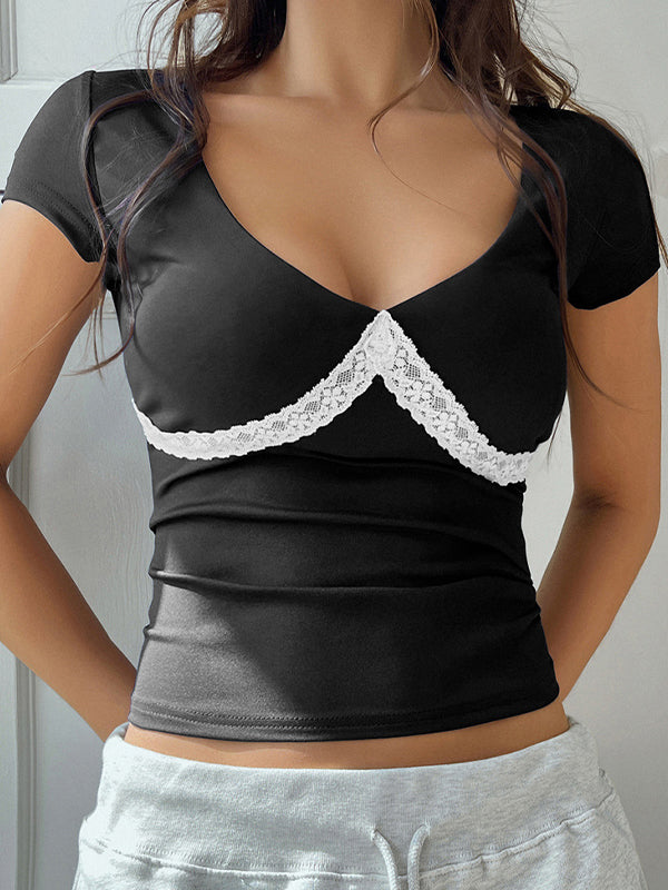 Black And White Lace Contrast Tee