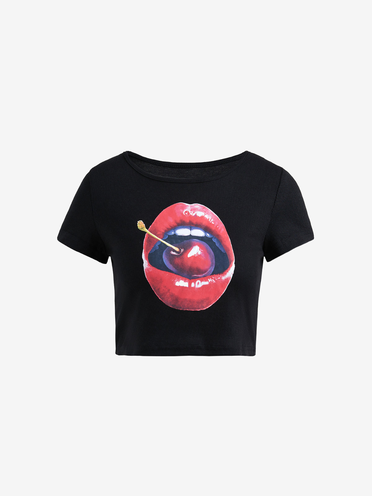 Printed Contrast Color Slim Fit Round Neck Short Sleeve Tee