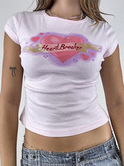 Love Heart Print Slim Short Sleeve Tee