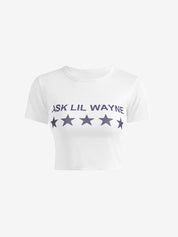 Letter Print Slim Short Belly Exposed Tee