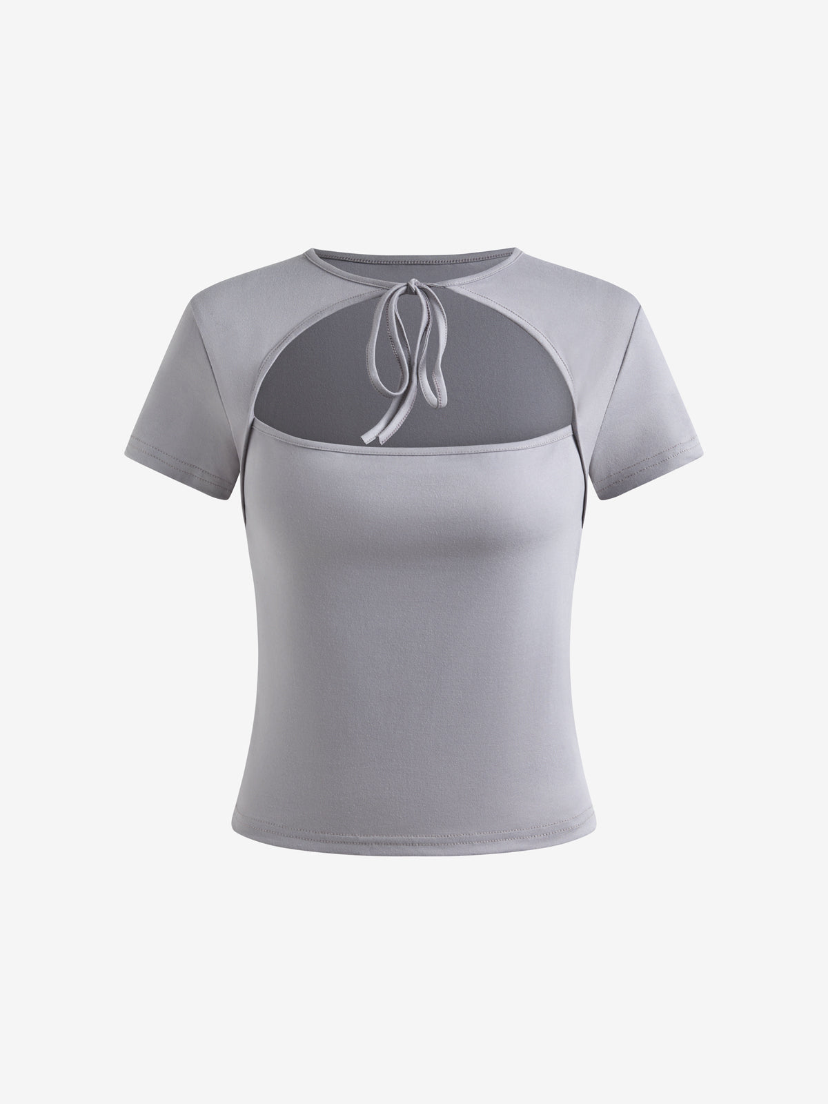 Solid Color Hollow Tie Short Sleeved Tee