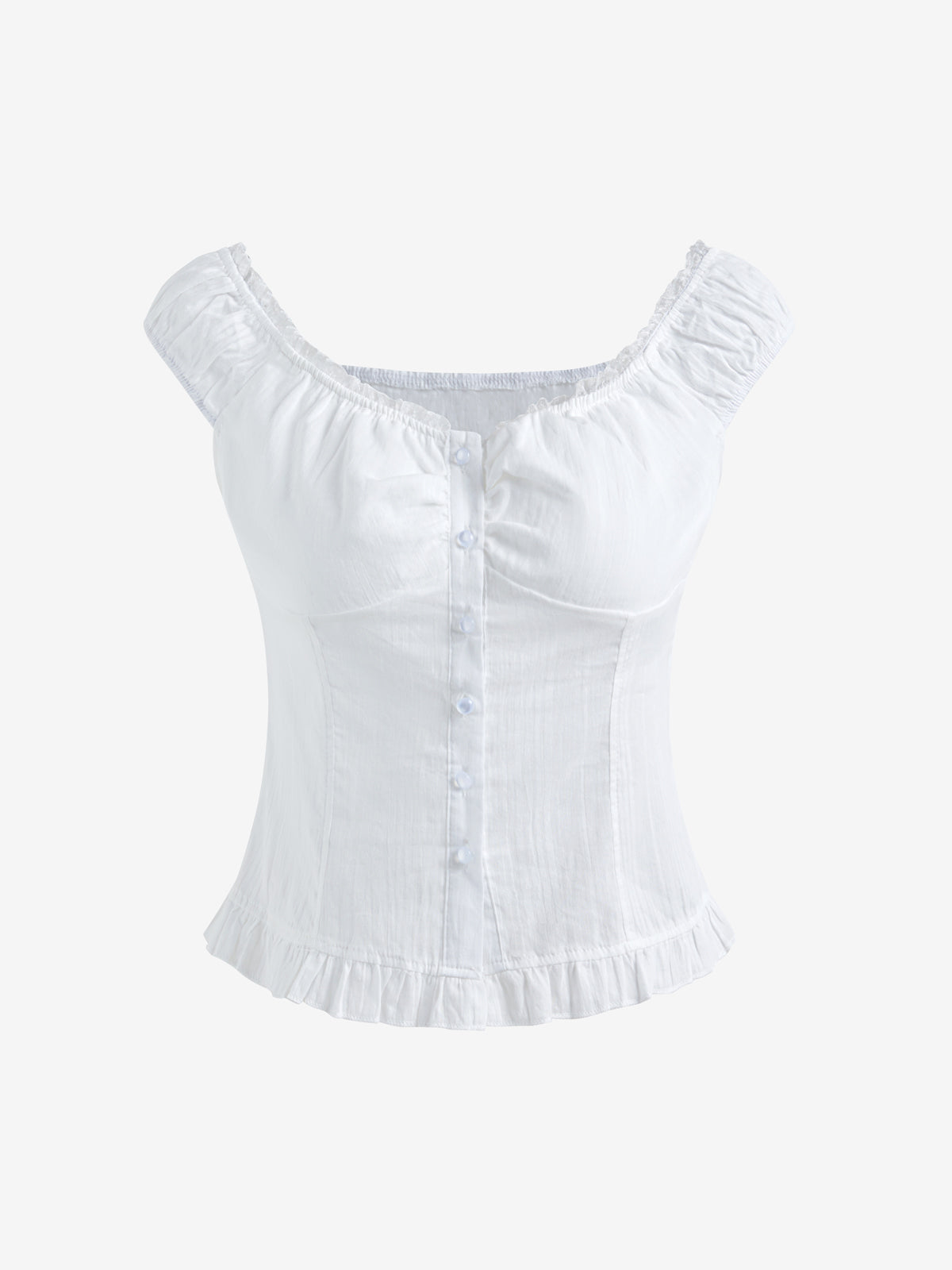 One Shoulder Solid Color Lace Stitching Button Down Tee