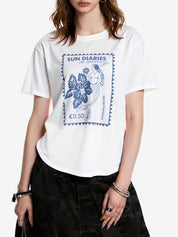 Flower Print Retro All Match Loose Tee