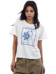 Flower Print Retro All Match Loose Tee