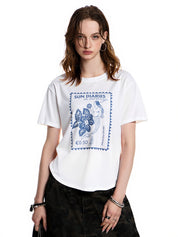 Flower Print Retro All Match Loose Tee