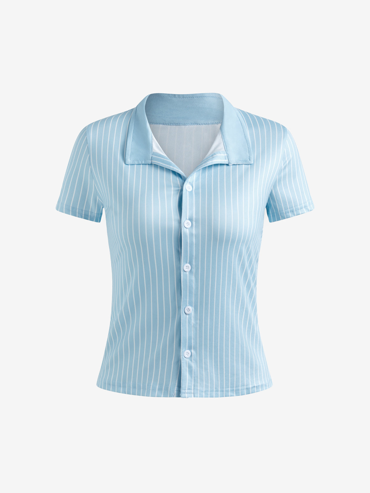 Lapel Striped Button-Down Short Sleeve Shirt