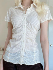 Slim Fit Button Down Cardigan Solid Color Short Sleeve Shirt