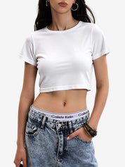 Solid Color Round Neck Short Sleeve Tee