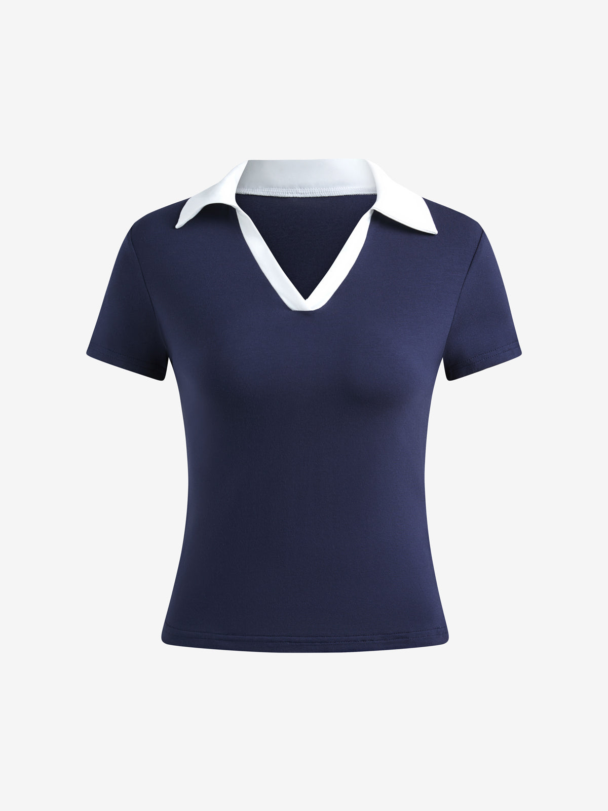 Contrast Color Polo Collar Short Sleeve Tee