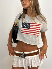 American Flag Print Navel Baring Tee