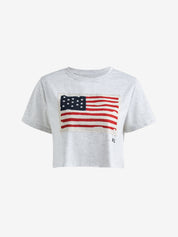 American Flag Print Navel Baring Tee